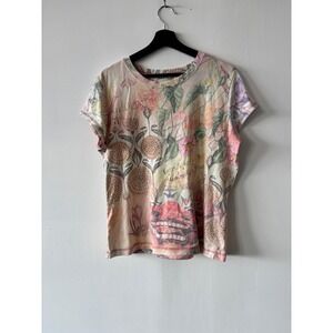 Vintage Energie Worldwear Shirt Large Floral Graphic Art Tee Boho Multicolor Y2K